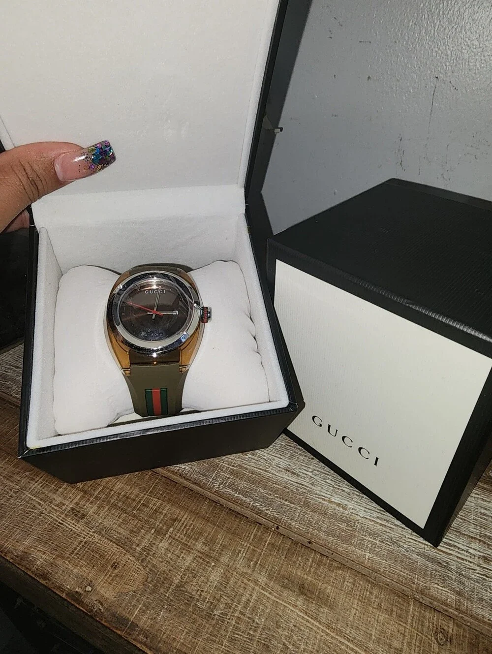 Authentic Gucci Sync YA137108 Rose Gold Green Rubber Strap Swiss Made Watch Box